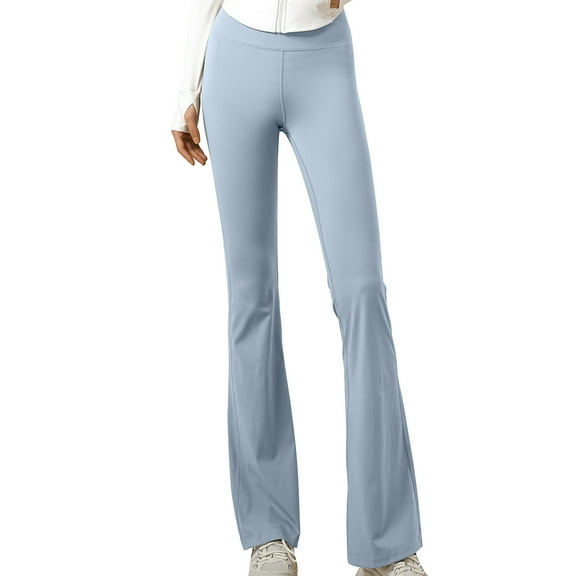 ibuvkizy Flare Leggings for Women,Women's High Stretch Seamless High Waisted Hip Lifting Horn Women's Wide Leg Slightly Flared Yoga Pants Light Blue,S