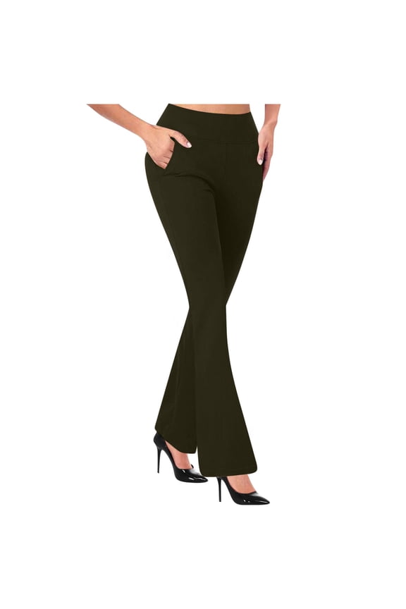 Flare Leggings with Pockets for Women,Women's Fashion Casual Temperament Solid Color Knitted Pull Slim Flare Trousers Army Green,M