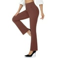 thumbnail image 1 of ibuvkizy Flare Leggings with Pockets for Women,Women's Fashion Casual Temperament Solid Color Knitted Pull Slim Flare Trousers Brown,M, 1 of 8
