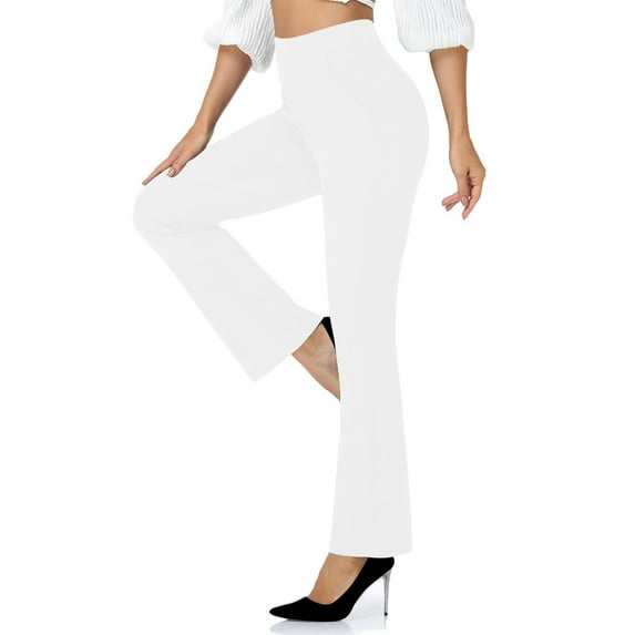 ibuvkizy Flare Leggings with Pockets for Women,Women's Fashion Casual Temperament Solid Color Knitted Pull Slim Flare Trousers White,L