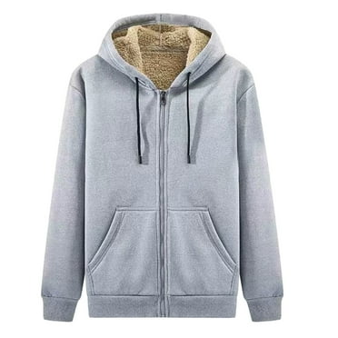 ibuvkizy Fleece Jacket Men Clearance!Coats for Men's New Fall and Winter Padded Hooded Zipper Cardigan Sweater with Pockets Solid Color Versatile Casual Padded Jacket Gray,M