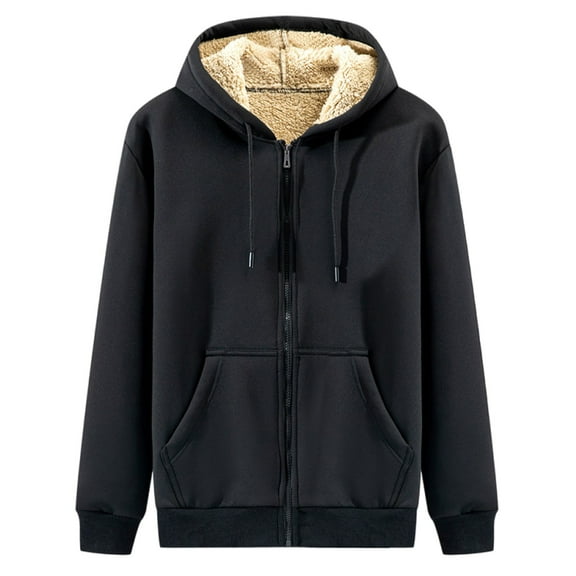 ibuvkizy Fleece Jacket Men,Coats for Men's New Fall and Winter Padded Hooded Zipper Cardigan Sweater with Pockets Solid Color Versatile Casual Padded Jacket Black,XL