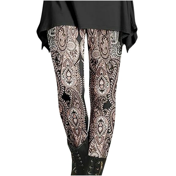 ibuvkizy Fleece Lined Leggings for Women Fashionable Worsted Printing Slim Skinny Boots Pants Leggings In Fall and Winter Brown,S