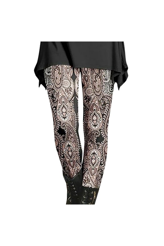 Fleece Lined Leggings for Women Fashionable Worsted Printing Slim Skinny Boots Pants Leggings In Fall and Winter Brown,S