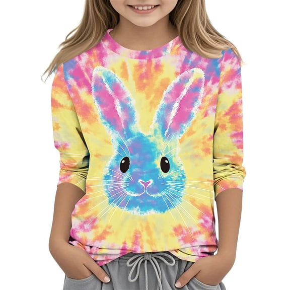 ibuvkizy Girls Easter Shirt,Easter Printed Quarter Sleeve Round Neck Pullover Top for Boys Girls Middle-aged and Adults As A Base Shirt