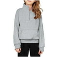 thumbnail image 1 of ibuvkizy Girls Hoodies!Middle Big Girls Half Zip Crewneck Sweatshirt Long Sleeve Pullover Tops Crop Tops Kids Fleece Sweatshirts for 5-14 Years,Gray, 1 of 4