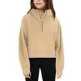 thumbnail image 1 of ibuvkizy Girls Hoodies Sweatshirts Half Zipper Pullover Crop Tops for Teen Girls Winter Solid Color Long Sleeve Sweater with Pocket, 1 of 3