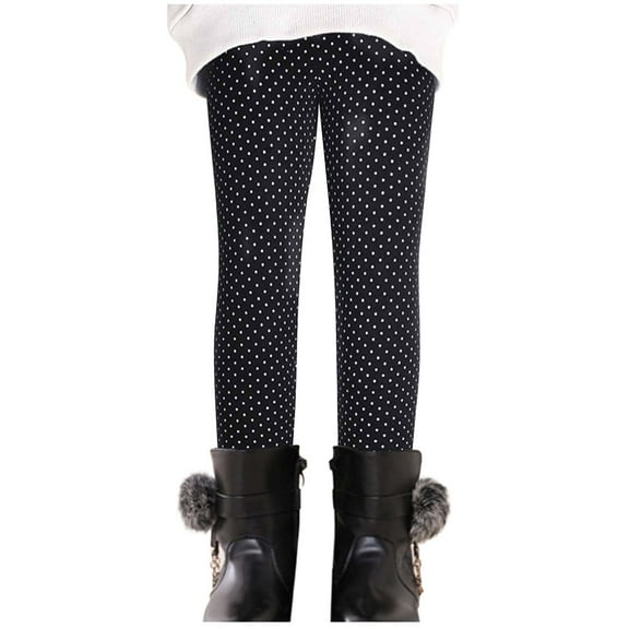 ibuvkizy Girls Leggings,Leggings for Girls Fall Winter Girls Elastic Pants Fashion Stippled Printing Brushed Warm Casual Plush Leggings