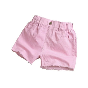 ibuvkizy Girls Shorts Clearance!Spring and Summer Cute Solid Button Girls Pocket Elastic Waist Comfy Shorts Jeans Pink,7 Years