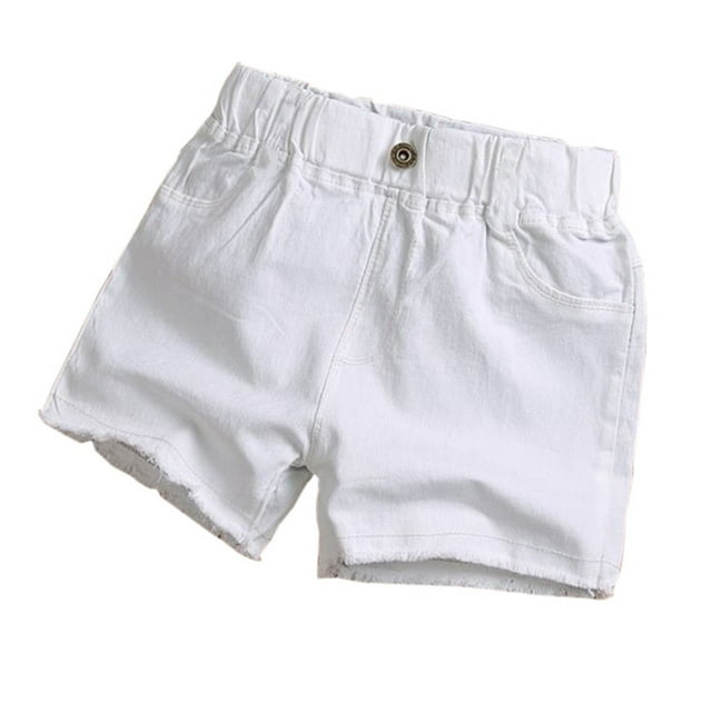 ibuvkizy Girls Shorts Clearance!Spring and Summer Cute Solid Button Girls Pocket Elastic Waist Comfy Shorts Jeans White, 8 Years