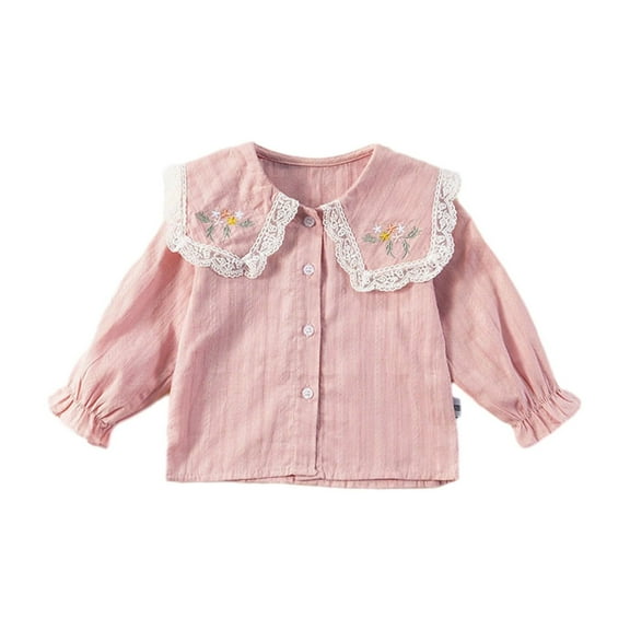 ibuvkizy Girls Summer Dresses Baby Princess Dress 1-8 Years Girls' Shirt Long Sleeve Cotton Lapel Lace Top Girls' Girls' Dress Toddler Birthday Party Gown Kids Cute