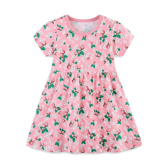 ibuvkizy Girls Summer Dresses Baby Princess Dress 2-7Years Childrens Clothes Wind Girls Dress Printed Girls Floral Strawberry Princess Skirt Toddler Birthday Party Gown Kids Cute