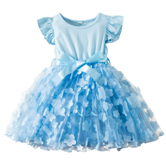 ibuvkizy Girls Summer Dresses Baby Princess Dress Girls New Princess Dress Floral Mesh Dress Birthday Dress Skirt Toddler Birthday Party Gown Kids Cute