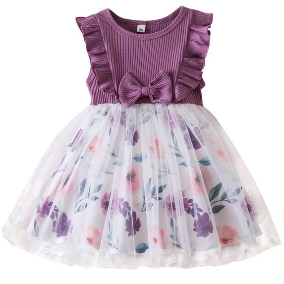 ibuvkizy Girls Summer Dresses Baby Princess Dress Girls New Short Sleeve Dress Printed Gauze Princess Dress Birthday Dress Dress Toddler Birthday Party Gown Kids Cute