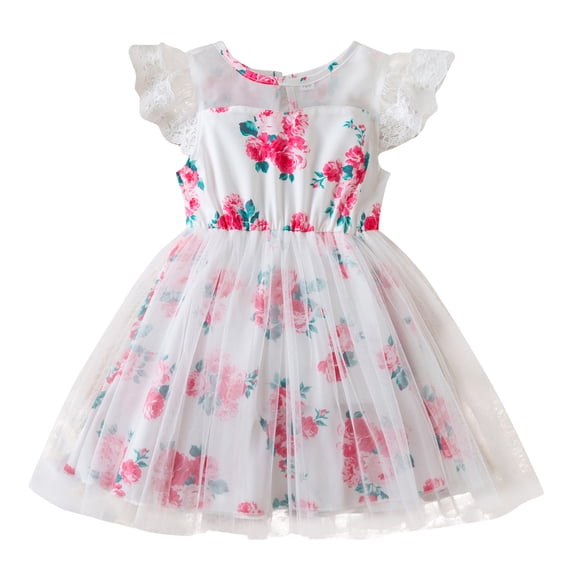 ibuvkizy Girls Summer Dresses Baby Princess Dress Girls' New Short Sleeve Dress Printed Mesh Princess Dress Children's Birthday Dress Dress Toddler Birthday Party Gown Kids Cute