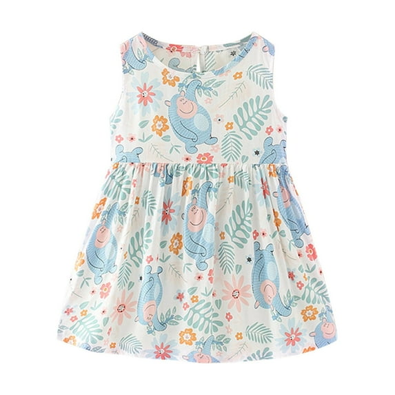 ibuvkizy Girls Summer Dresses Baby Princess Dress Toddler Baby Girls Sleeveless Dress Graphic Print Children's Clothing Toddler Birthday Party Gown Kids Cute