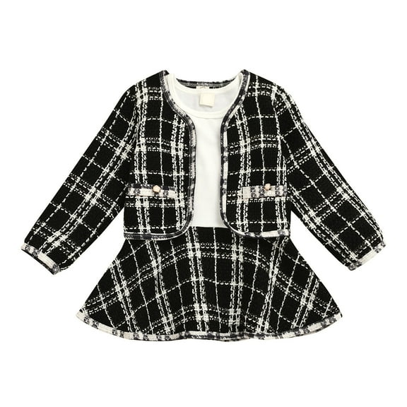 ibuvkizy Girls Summer Dresses Baby Princess Dress Toddler Kids Baby Girls Plaid Skirt Set Long Sleeve Jacket Coat Top Toddler Birthday Party Gown Kids Cute