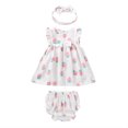 thumbnail image 1 of ibuvkizy Girls Summer Dresses Baby Princess Dress Toddler Kids Girls Flowers Print Pattern Outfit Bow Three-piece Toddler Birthday Party Gown Kids Cute, 1 of 4