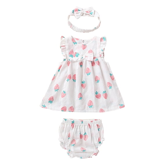 ibuvkizy Girls Summer Dresses Baby Princess Dress Toddler Kids Girls Flowers Print Pattern Outfit Bow Three-piece Toddler Birthday Party Gown Kids Cute