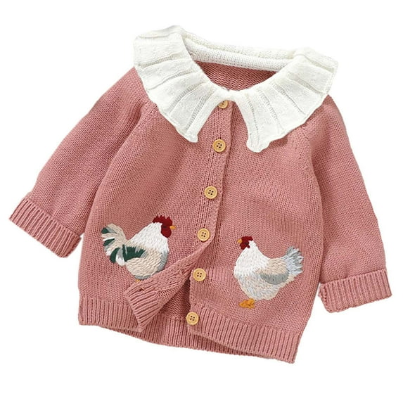 ibuvkizy Girls Sweaters!Baby Lapel Cute Chicken Embroidered Knitted Jacket for Boys and Girls Baby Versatile Tops Pink,2 Years