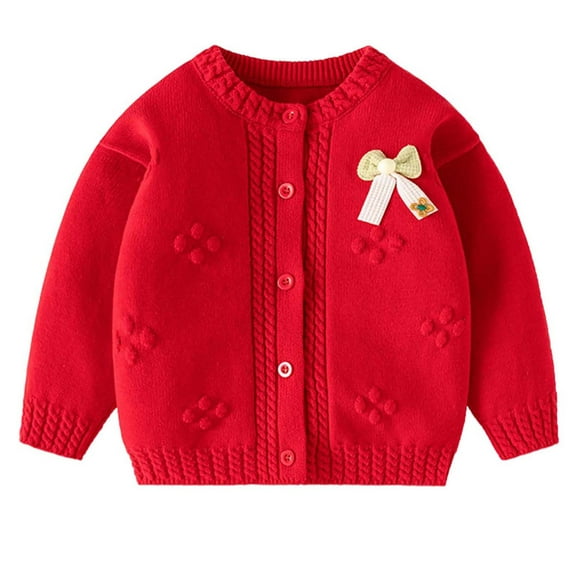 ibuvkizy Girls Sweaters!Girls Cardigan Bow Solid Color Baby Knitted Sweater Cardigan Long Sleeve Button Up Cardigan Toddler Baby Girl Fall Outfits Red,3 Months