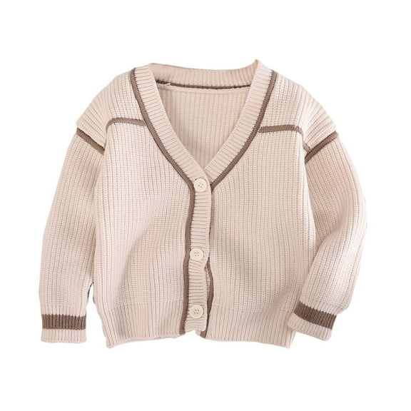 ibuvkizy Girls Sweaters!Girls Cardigan Girls Knitted Cardigan Sweater V-neck Jacket Striped Long Sleeve Button Up Cardigan Toddler Baby Girl Fall Outfits Beige,3-4 Years