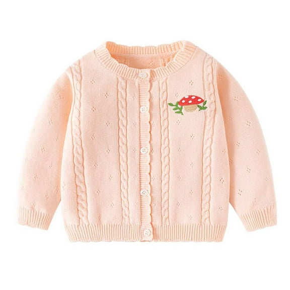 ibuvkizy Girls Sweaters!Girls Cardigan Cute Printed Girls Lace Neck Knitted Sweater Cardigan Long Sleeve Button Up Jacket Girls Fall Outfits Pink,2 Years