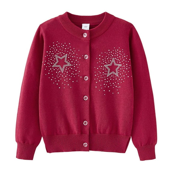 ibuvkizy Girls Sweaters!Girls Cardigan New Style with Skirt Star Hot Diamond Girls Knitted Cardigan Long Sleeve Button Up Cardigan Toddler Baby Girl Fall Outfits Red,6 Years