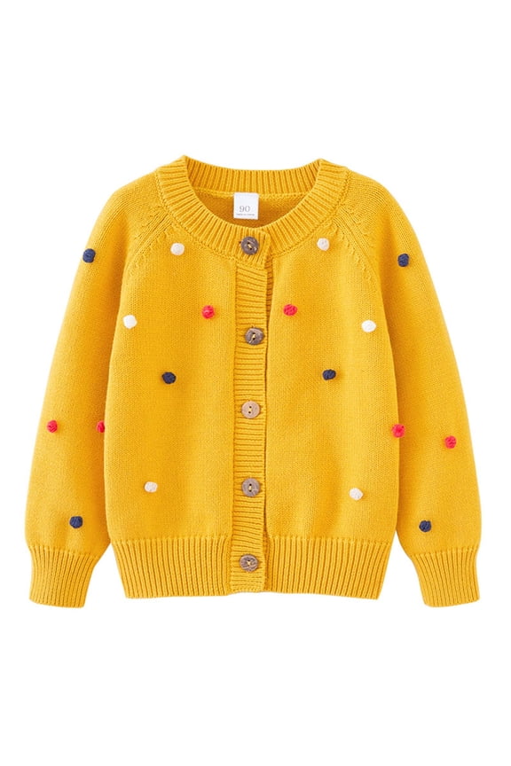 Girls Sweaters!Girls Cardigan Round Neck Hand-crocheted Colorful Balls for Boys and Girls Cotton Knitted Cardigan Jacket Yellow,6 Years