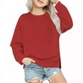 thumbnail image 1 of ibuvkizy Girls Sweatshirt!Boys and Girls Sweater Coat Round Neck Small and Medium Children's Pullover Solid Color Fleece Top Red,6 Years, 1 of 1