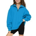 thumbnail image 1 of ibuvkizy Girls Sweatshirt!Cute Sweatshirts for Middle Big Girls Half Zip V-neck Sweatshirt Long Sleeve Pullover Tops Kids Fleece Sweatshirts for 5-14 Years,Blue, 1 of 1