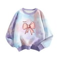 thumbnail image 1 of ibuvkizy Girls Sweatshirt!Graphic Sweatshirts for Girls Tie Printed Fleece Hoodie for Girls Winter Round Neck Children Clothing Long Sleeved Base Shirt Purple,4 Years, 1 of 3