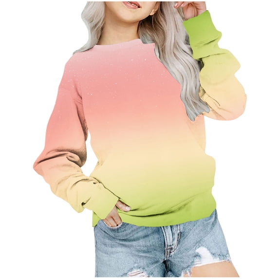ibuvkizy Girls Sweatshirt!Graphic Sweatshirts for Toddler Kids Boys Girls Fashion Cute Gradient Shiny Long Sleeve Crewneck Sweatshirt Pullover Top Hoodies 1-12 Years