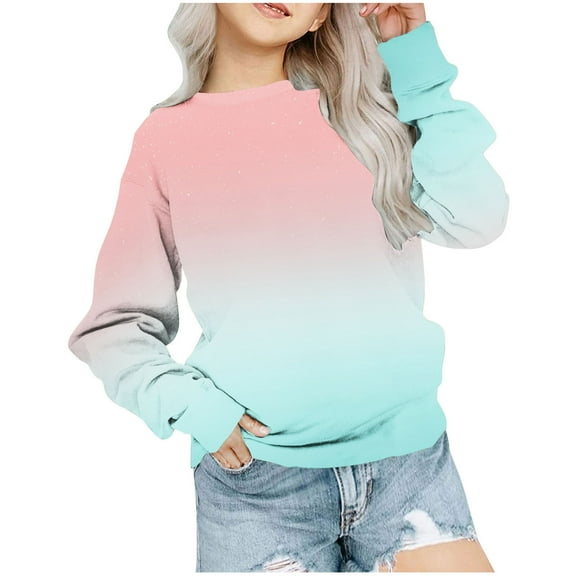 ibuvkizy Girls Sweatshirt!Graphic Sweatshirts for Toddler Kids Boys Girls Fashion Cute Gradient Shiny Long Sleeve Crewneck Sweatshirt Pullover Top Hoodies 1-12 Years