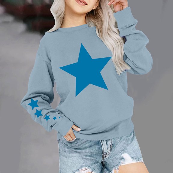 ibuvkizy Girls Sweatshirt!Graphic Sweatshirts for Children's Long Sleeved Christmas Printed T-shirt Printed Round Neck Top for Boys and Girls 1-12 T-shirts,Blue
