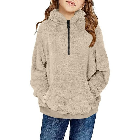 ibuvkizy Girls Winter Coats,Girls Jacket Fleece Top for Toddlers Girls Boys Fleece Hoody Jackets Kids Zip Up Outerwear Coat Toddler Kids Sweatshirt Khaki,5 Years