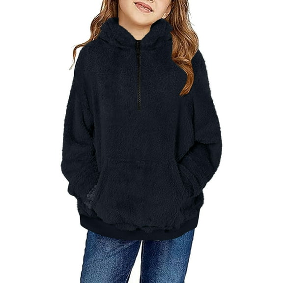 ibuvkizy Girls Winter Coats,Girls Jacket Fleece Top for Toddlers Girls Boys Fleece Hoody Jackets Kids Zip Up Outerwear Coat Toddler Kids Sweatshirt Navy,9 Months
