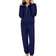 thumbnail image 1 of ibuvkizy Half Zip Sweatsuits Women 2 Piece Outfit,Women's Loose Casual Sports Zipper Sweatshirt Pocket Sweatpants Two-piece Set Navy,XL, 1 of 5