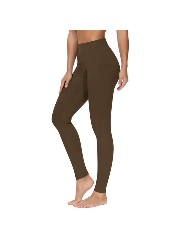 High Waisted Leggings for Women Tummy Control,Women's Solid Color Yoga Exercise Leggings Casual Pants Leggings Brown,L