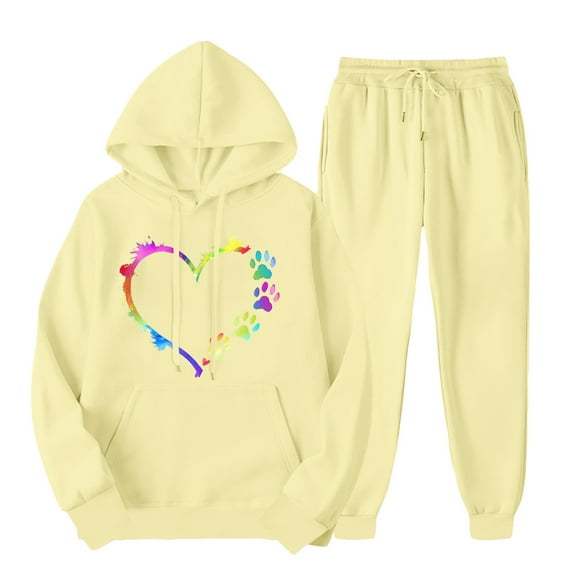 ibuvkizy Hoodie Sweatsuits Women 2 Piece Outfit!Men's and Women's Sports Tracksuits Long Sleeve Pullover Hoodies Sweatshirt Loose Coat and Sweatpants Fall Winter Suit Yellow,L
