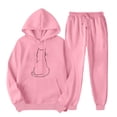 thumbnail image 1 of ibuvkizy Hoodie Sweatsuits Women 2 Piece Outfit!Men's and Women's Sports Tracksuits Long Sleeve Pullover Hoodies Sweatshirt Loose Coat and Sweatpants Fall Winter Suit Pink,XL, 1 of 7