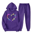 thumbnail image 1 of ibuvkizy Hoodie Sweatsuits Women 2 Piece Outfit!Men's and Women's Sports Tracksuits Long Sleeve Pullover Hoodies Sweatshirt Loose Coat and Sweatpants Fall Winter Suit Purple,S, 1 of 7