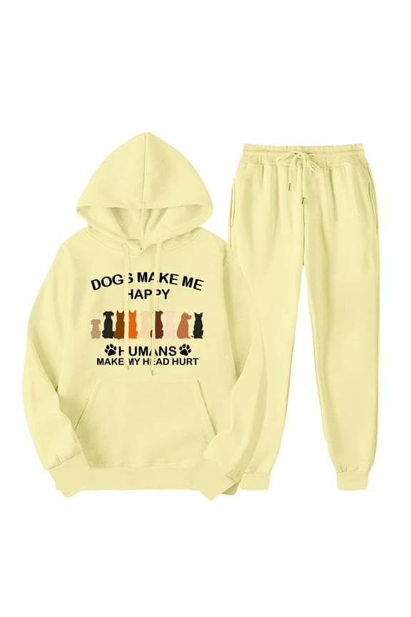 Hoodie Sweatsuits Women 2 Piece Outfit!Outfits Men's and Women's Sports Tracksuits Long Sleeve Pullover Hoodies Sweatshirt Loose Coat and Sweatpants Fall Winter Suit Yellow,S