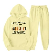 ibuvkizy Hoodie Sweatsuits Women 2 Piece Outfit!Outfits Men's and Women's Sports Tracksuits Long Sleeve Pullover Hoodies Sweatshirt Loose Coat and Sweatpants Fall Winter Suit Yellow,S