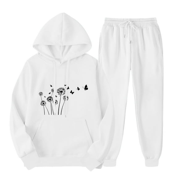 ibuvkizy Hoodie Sweatsuits Women 2 Piece Outfit Clearance!Outfits Men's and Women's Sports Tracksuits Long Sleeve Pullover Hoodies Sweatshirt Loose Coat and Sweatpants Fall Winter Suit White,XXL