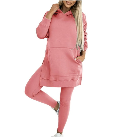 ibuvkizy Hoodie Sweatsuits Women 2 Piece Outfit Clearance!Women Sweat Suit Hoodie and Leggings Casual and Comfortable Sweatshirt 2 Piece Suit Pink,XXL