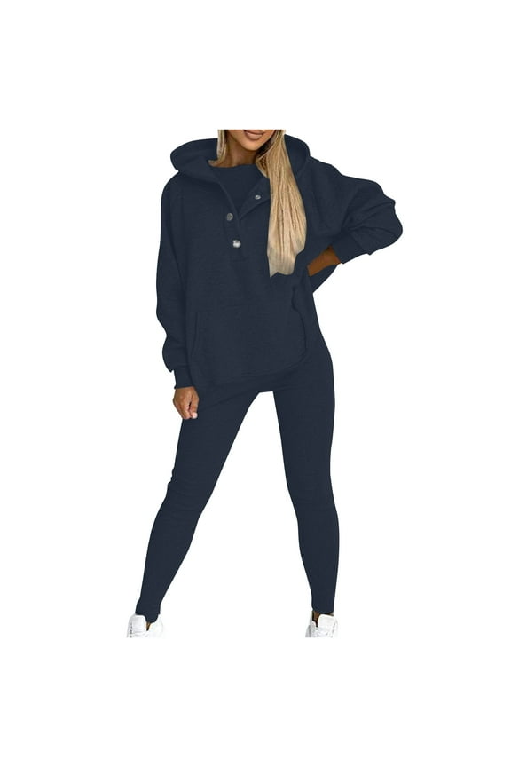 Hoodie Sweatsuits Women 2 Piece Outfit!Women Sweat Suit Hoodie and Leggings Casual and Comfortable Sweatshirt 2 Piece Suit Blue,M