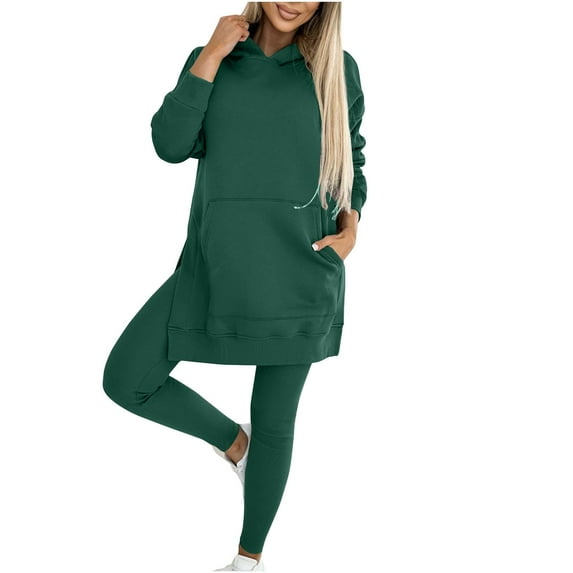 ibuvkizy Hoodie Sweatsuits Women 2 Piece Outfit!Women Sweat Suit Hoodie and Leggings Casual and Comfortable Sweatshirt 2 Piece Suit Green,S