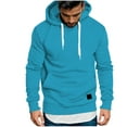 thumbnail image 1 of ibuvkizy Hoodies for Men Fall Winter Clearance!Mens Hoodies Pullover with Pocket Men's Hoodie Solid Color Pullover Long-sleeved Top Hooded Sweatshirt Sky Blue,M, 1 of 5