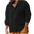 thumbnail image 1 of ibuvkizy Hoodies for Mens Cotton Linen Sweatshirt Men Fashion Casual Button Round-Neck Long Sleeve with Hooded Blouse Black,XL, 1 of 5
